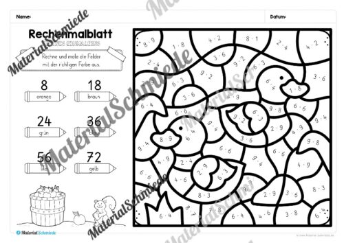 8 Rechenmalblätter zum Herbst: Kleines Einmaleins (Vorschau 08)