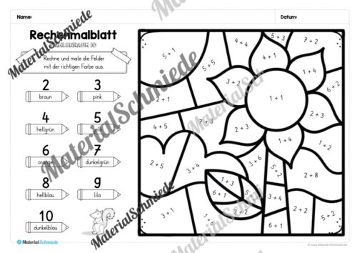 8 Rechenmalblätter zum Herbst im Zahlenraum 10 (Vorschau 01)