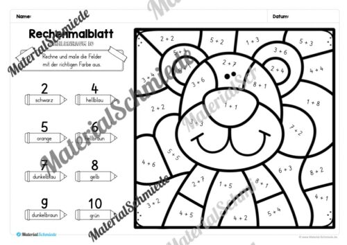 8 Rechenmalblätter zum Herbst im Zahlenraum 10 (Vorschau 02)