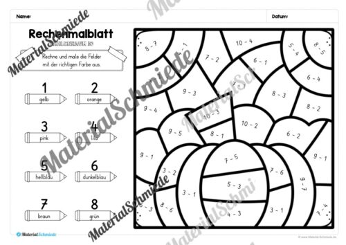 8 Rechenmalblätter zum Herbst im Zahlenraum 10 (Vorschau 04)