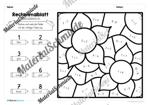 8 Rechenmalblätter zum Herbst im Zahlenraum 10 (Vorschau 05)