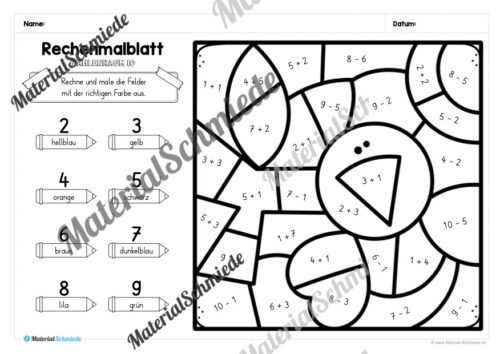 8 Rechenmalblätter zum Herbst im Zahlenraum 10 (Vorschau 06)
