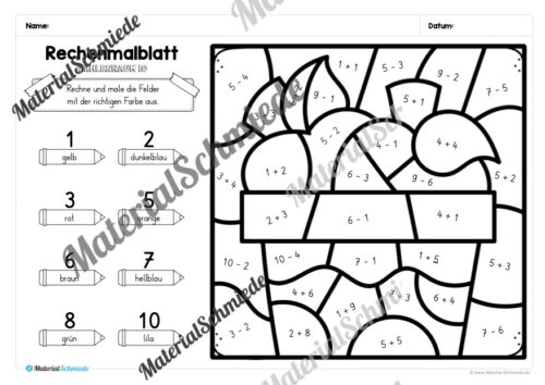 8 Rechenmalblätter zum Herbst im Zahlenraum 10 (Vorschau 08)