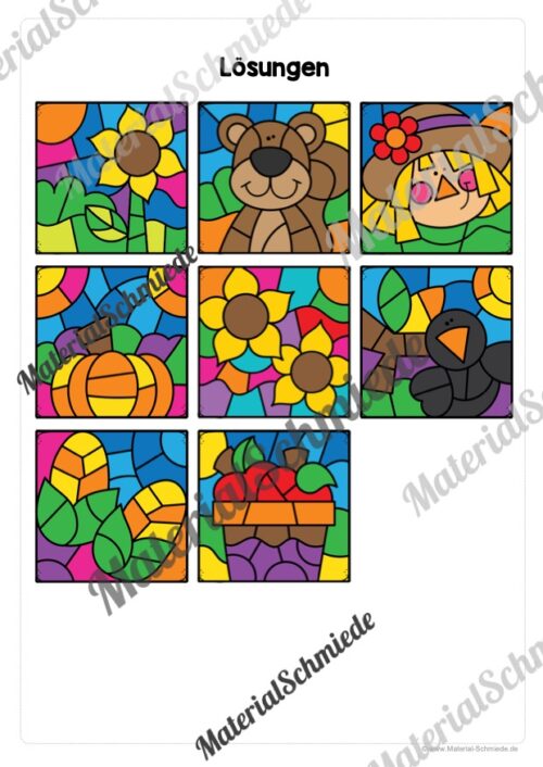 8 Rechenmalblätter zum Herbst im Zahlenraum 10 (Vorschau 09)