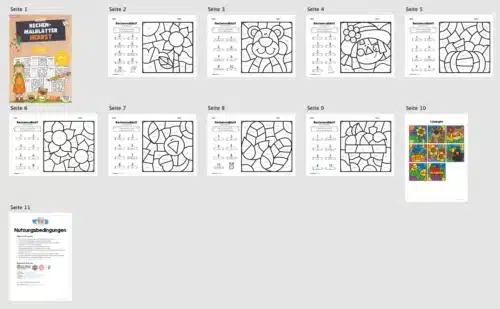 8 Rechenmalblätter Herbst: Zahlenraum 10 (Überblick)