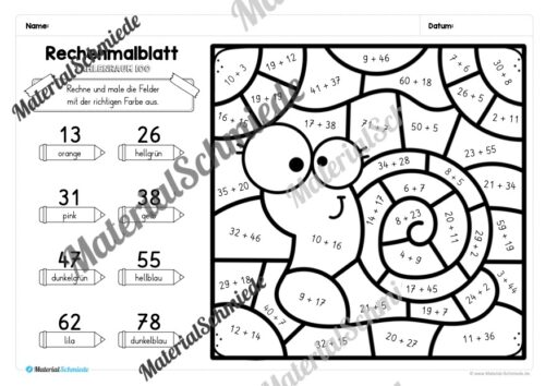 8 Rechenmalblätter zum Herbst im Zahlenraum 100 (Vorschau 01)