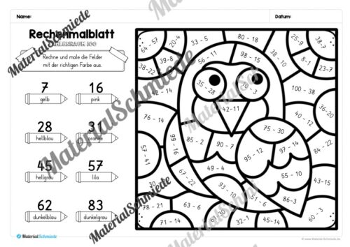 8 Rechenmalblätter zum Herbst im Zahlenraum 100 (Vorschau 03)