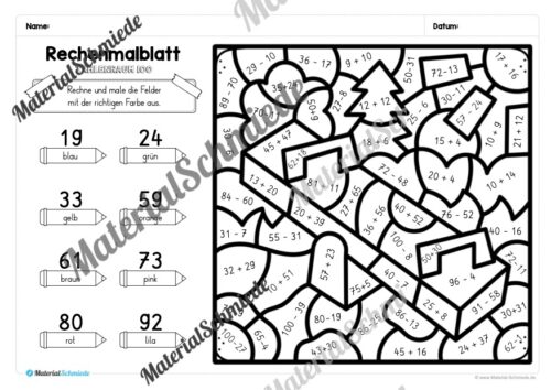 8 Rechenmalblätter zum Herbst im Zahlenraum 100 (Vorschau 07)