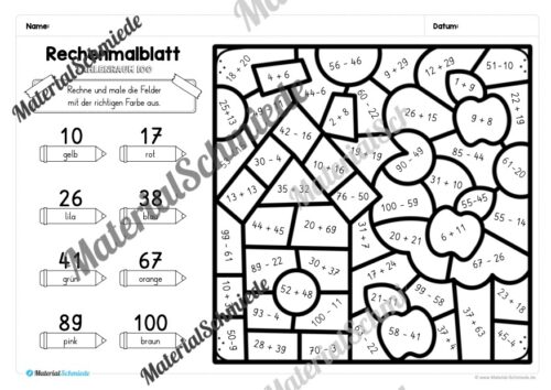 8 Rechenmalblätter zum Herbst im Zahlenraum 100 (Vorschau 08)