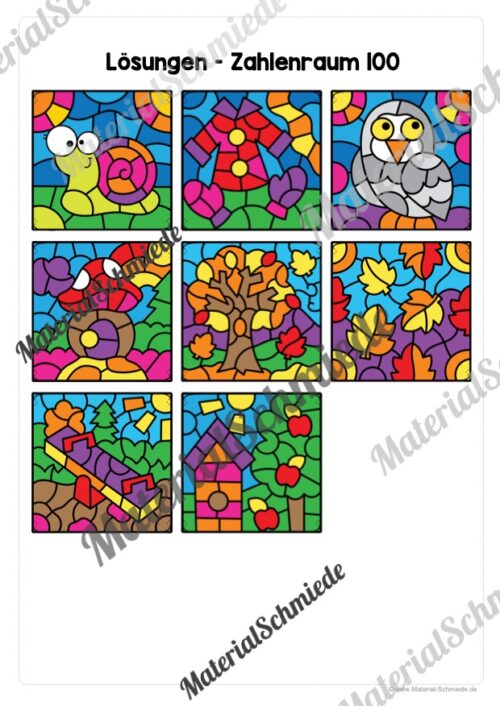 8 Rechenmalblätter zum Herbst im Zahlenraum 100 (Vorschau 09)