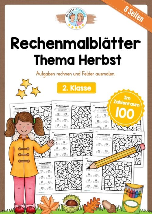 8 Rechenmalblätter: Zahlenraum 100
