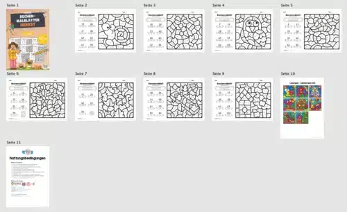8 Rechenmalblätter Herbst: Zahlenraum 100 (Überblick)