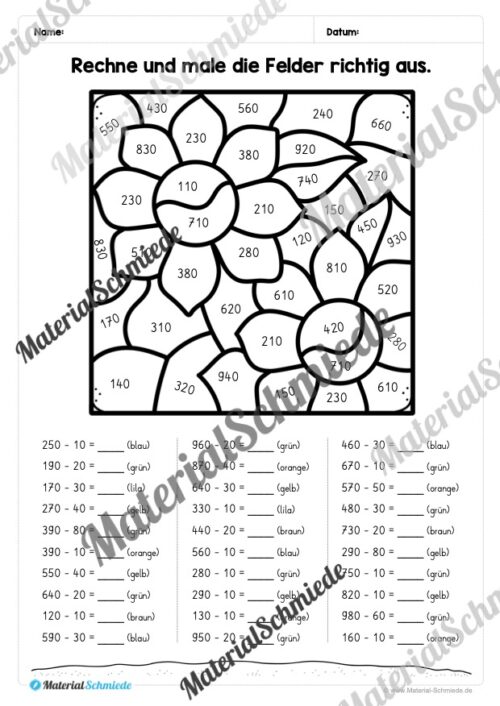 8 Rechenmalblätter Herbst: Zahlenraum 1.000 (Vorschau 03)