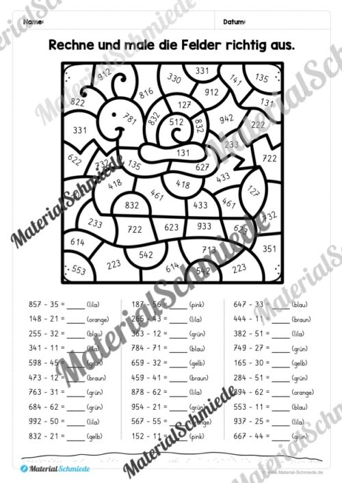 8 Rechenmalblätter Herbst: Zahlenraum 1.000 (Vorschau 04)