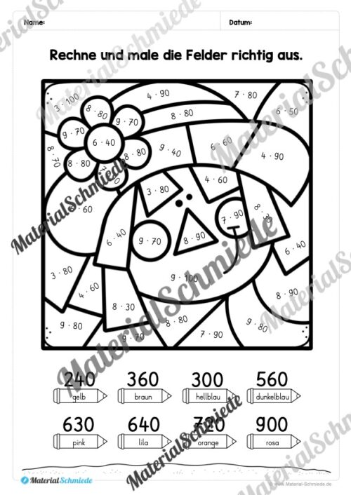 8 Rechenmalblätter Herbst: Zahlenraum 1.000 (Vorschau 06)