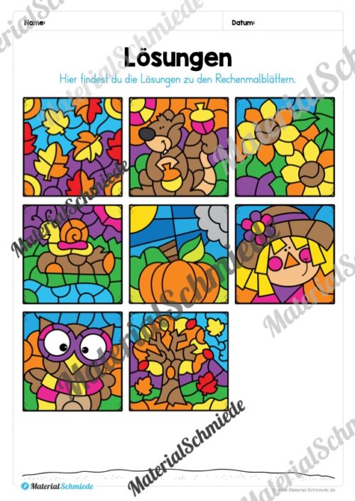 8 Rechenmalblätter Herbst: Zahlenraum 1.000 (Vorschau 09)