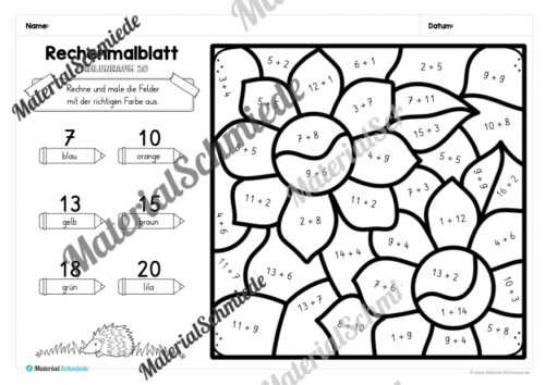 8 Rechenmalblätter zum Herbst im Zahlenraum 20 (Vorschau 01)