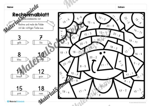 8 Rechenmalblätter zum Herbst im Zahlenraum 20 (Vorschau 03)
