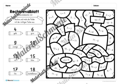 8 Rechenmalblätter zum Herbst im Zahlenraum 20 (Vorschau 08)