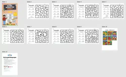 8 Rechenmalblätter Herbst: Zahlenraum 20 (Überblick)