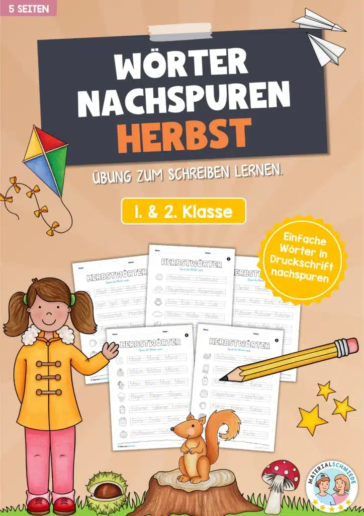 Herbst-Wörter nachspuren (5 Arbeitsblätter)