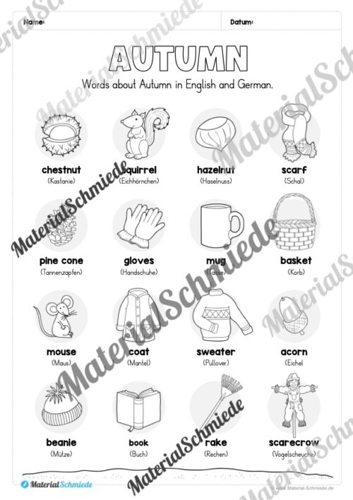 Workbook Herbst/Autumn auf Englisch (Arbeitsblatt 03)