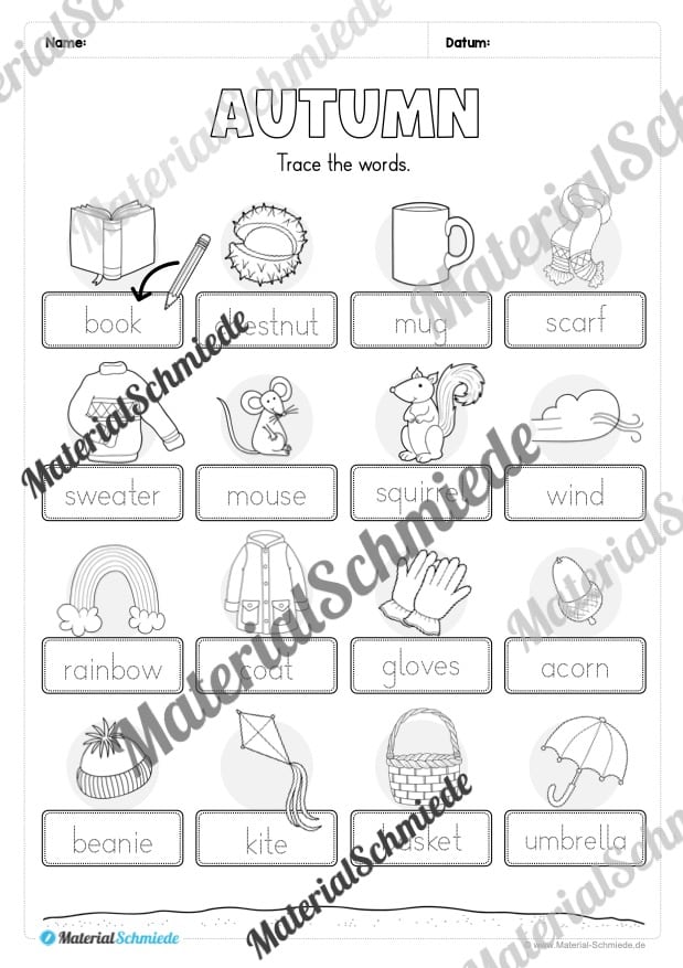 Workbook Herbst/Autumn auf Englisch (Arbeitsblatt 04)