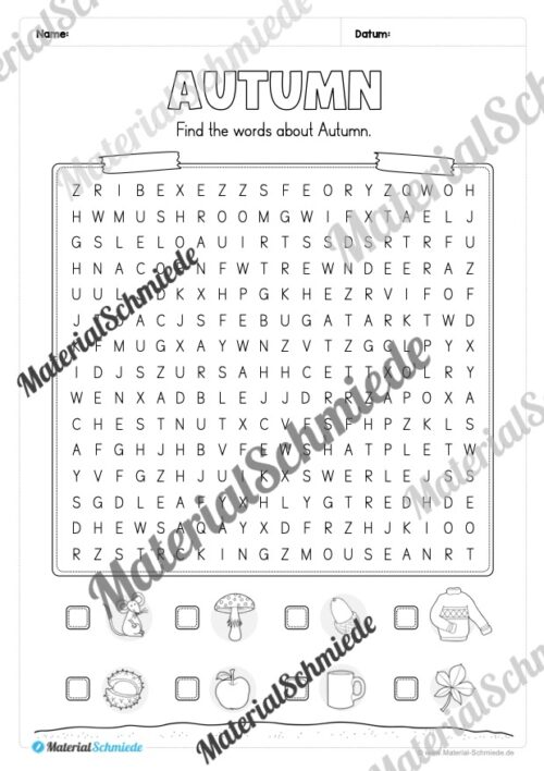 Workbook Herbst/Autumn auf Englisch (Arbeitsblatt 08)