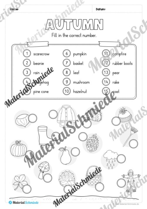 Workbook Herbst/Autumn auf Englisch (Arbeitsblatt 09)