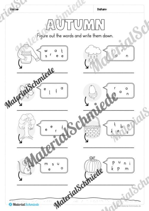Workbook Herbst/Autumn auf Englisch (Arbeitsblatt 10)
