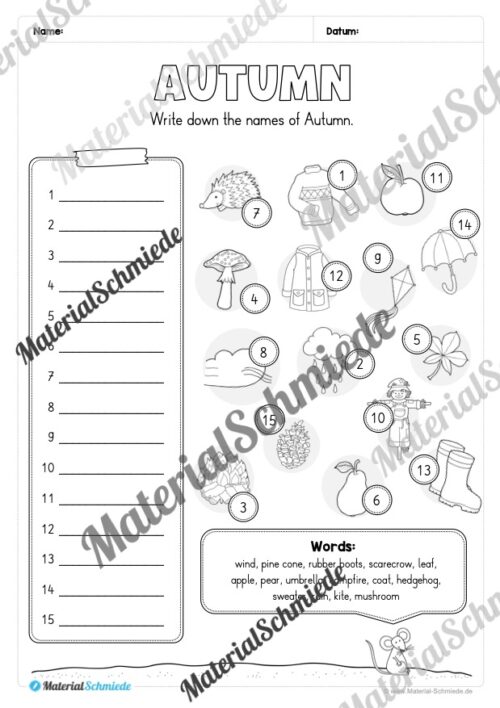 Workbook Herbst/Autumn auf Englisch (Arbeitsblatt 11)