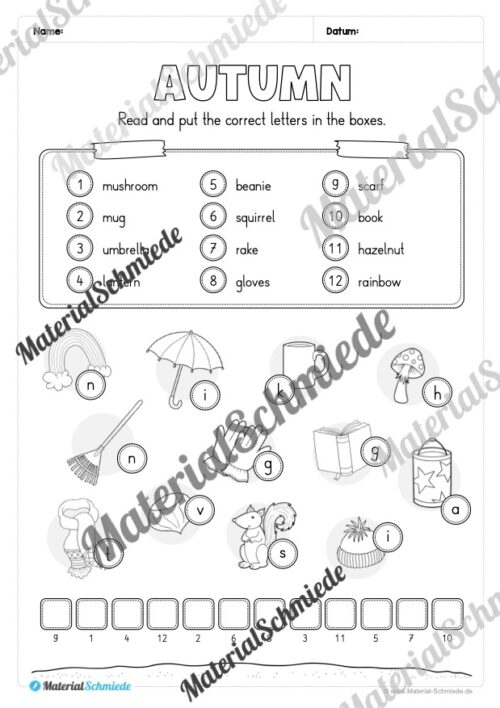 Workbook Herbst/Autumn auf Englisch (Arbeitsblatt 12)