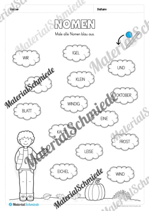 Arbeitsheft Wortarten - Thema Herbst (Arbeitsblatt 02)