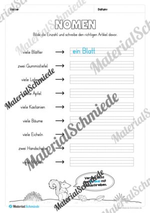 Arbeitsheft Wortarten – Thema Herbst (Arbeitsblatt 03)