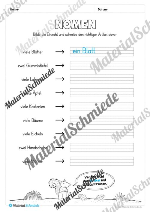 Arbeitsheft Wortarten - Thema Herbst (Arbeitsblatt 03)