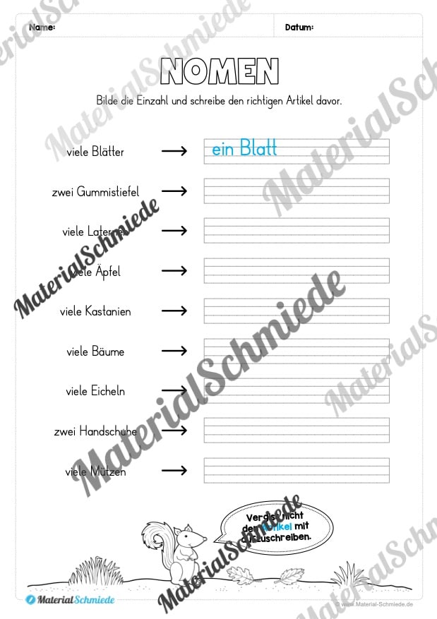 Arbeitsheft Wortarten – Thema Herbst (Arbeitsblatt 03)