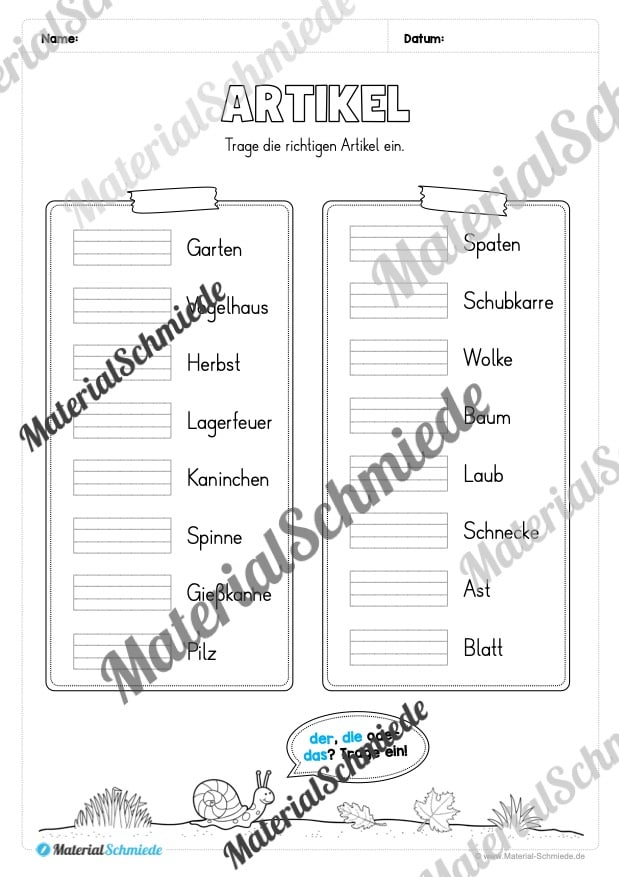 Arbeitsheft Wortarten – Thema Herbst (Arbeitsblatt 06)