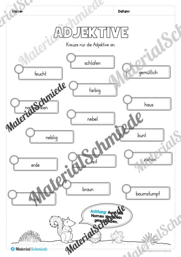 Arbeitsheft Wortarten – Thema Herbst (Arbeitsblatt 08)