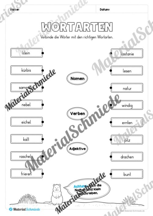 Arbeitsheft Wortarten - Thema Herbst (Arbeitsblatt 10)