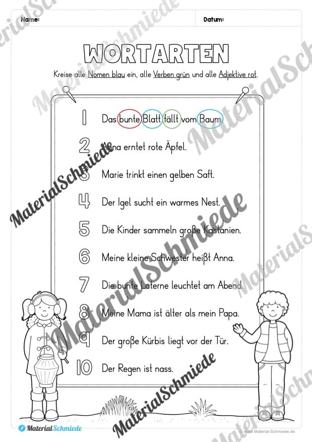 Arbeitsheft Wortarten – Thema Herbst (Arbeitsblatt 11)