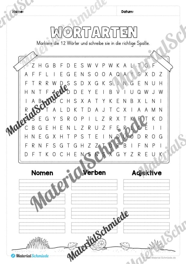 Arbeitsheft Wortarten – Thema Herbst (Arbeitsblatt 12)