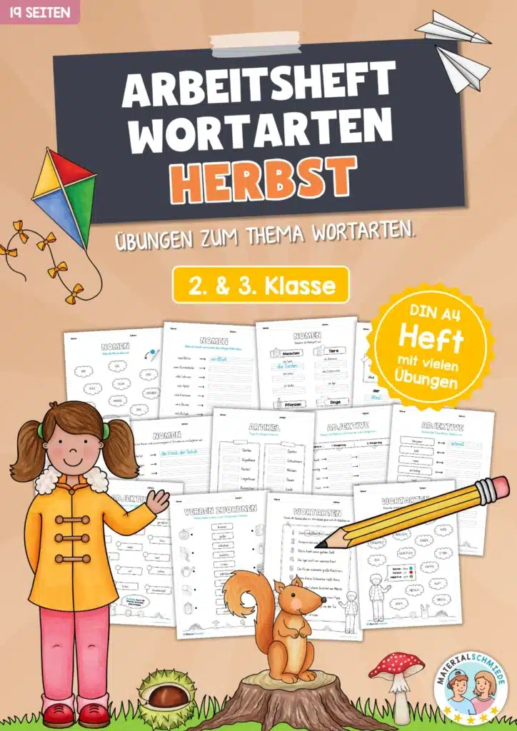 Arbeitsheft Wortarten - Thema Herbst (19 Arbeitsblätter)