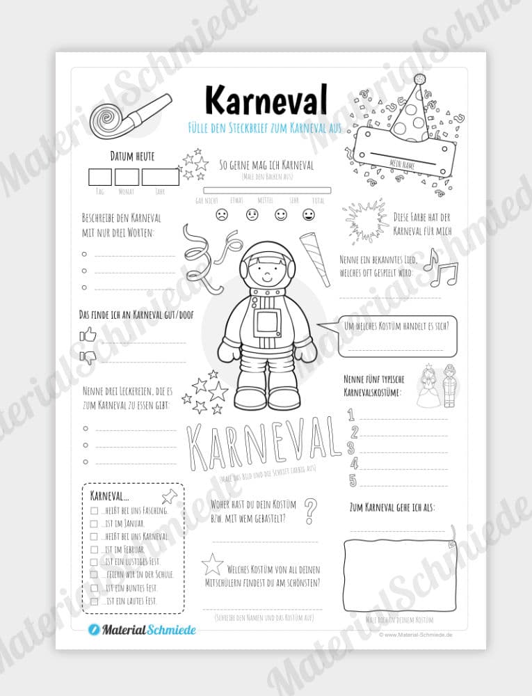 Steckbrief: Karneval (für Jungs)