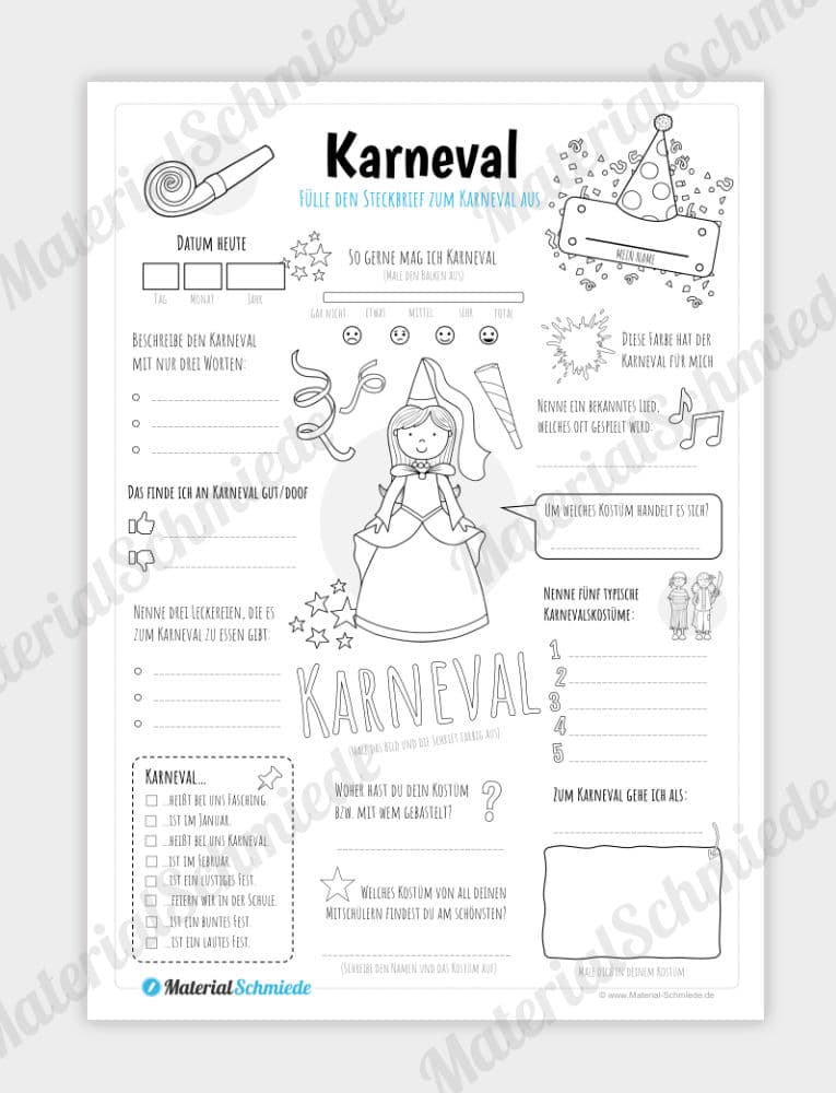 Steckbrief: Karneval (für Mädchen)