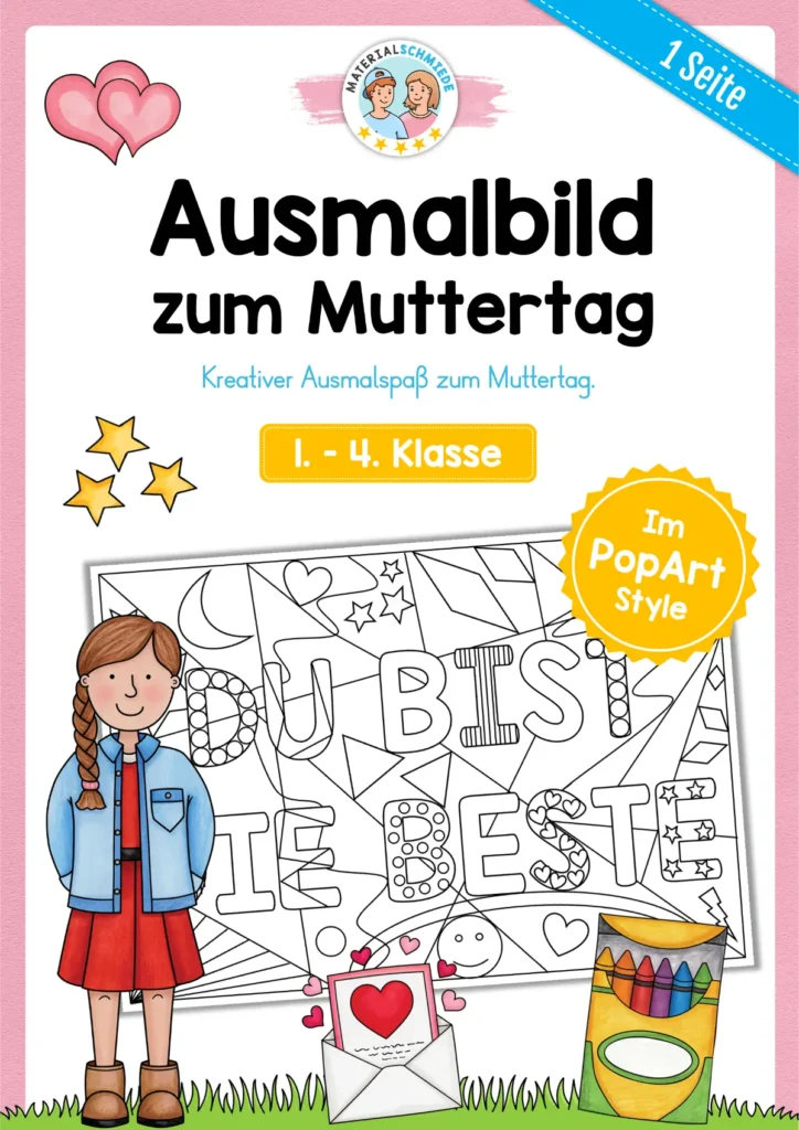 Pop-Art Ausmalbild zum Muttertag (1. - 4. Klasse)