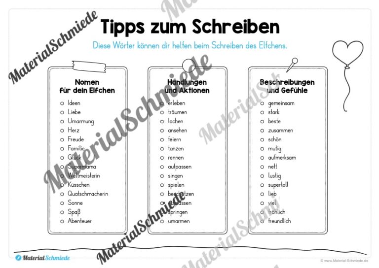 Elfchen zum Muttertag (Tipps zum Schreiben)