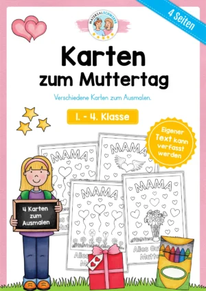 Kostenlose Karten zum Muttertag - 4 Vorlagen (1. - 4. Klasse)