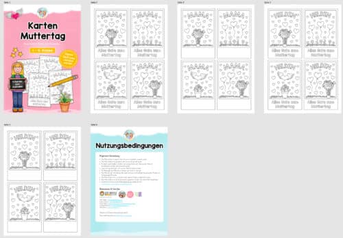 Karten zum Muttertag (zum Ausmalen) - Überblick