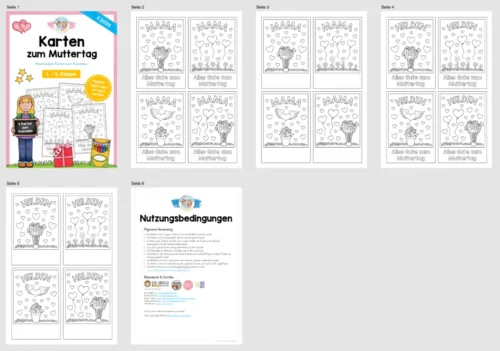Kostenlose Karten zum Muttertag - 4 Vorlagen (1. - 4. Klasse) - Überblick