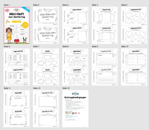 Mini-Heft zum Muttertag (2. - 4. Klasse) - Überblick